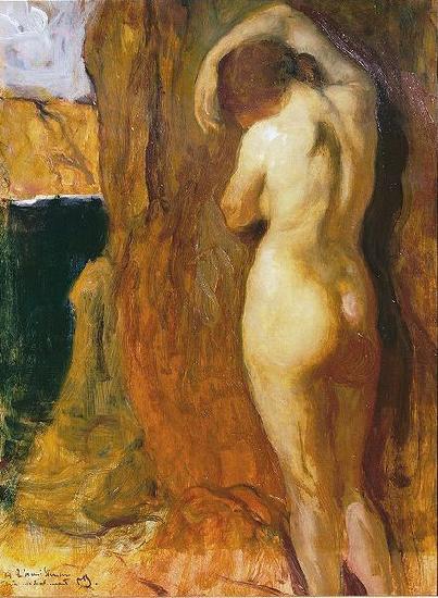 unknow artist Nude Leaning against a Rock Overlooking the Sea, oil painting picture